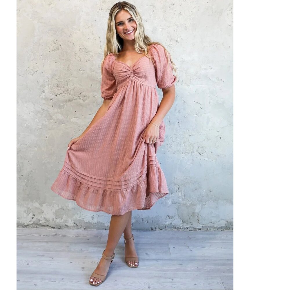 Worth Collective Bronte Midi Dress in Pink Sand Small NWT - Bump Friendly